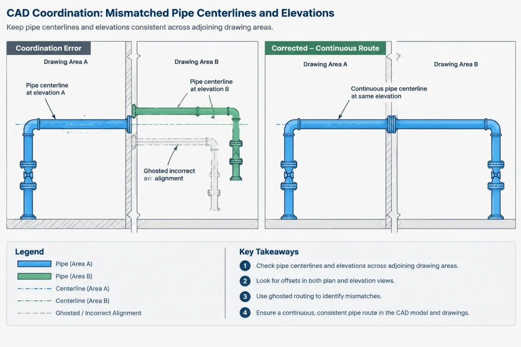 Piping Match Lines and Continuation References in CAD Drawings piping engineering illustration