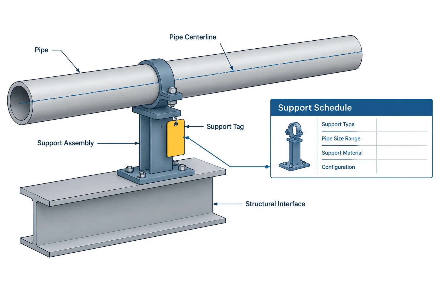 Piping Support Tags in CAD: Connecting Model Locations, Details, and Load Data piping engineering illustration