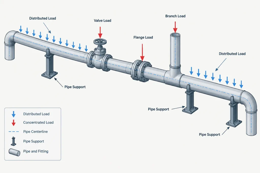 Piping Weight in CAD: Empty, Operating, Test, and Insulated Load Cases piping engineering illustration