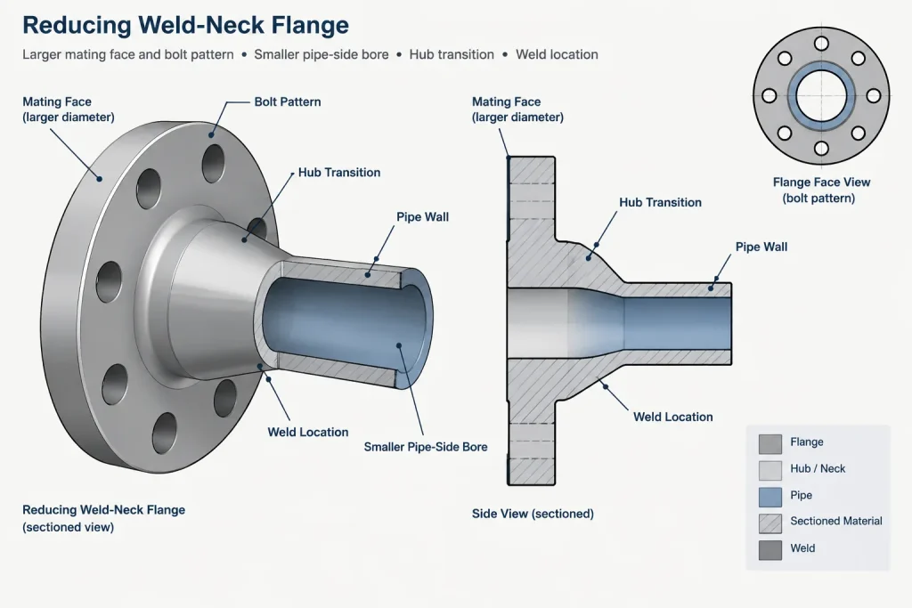 Reducing Flanges vs. Reducers in Piping CAD: Size Transitions, Bolt Patterns, and Layout piping engineering illustration