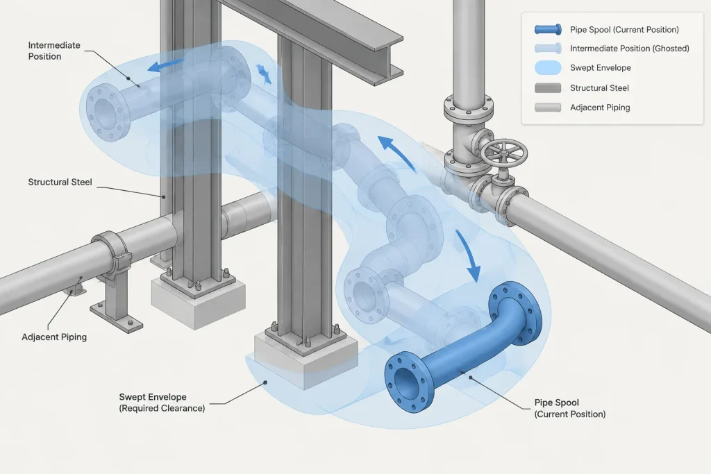 Removable Pipe Spools in CAD: Break Joints, Extraction Paths, and Maintenance Access piping engineering illustration