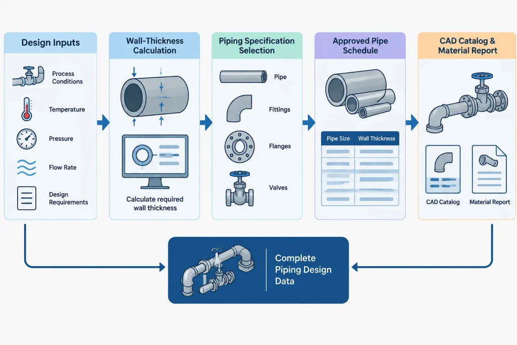 Required Pipe Wall vs. Selected Schedule: From Design Calculation to CAD Model piping engineering illustration