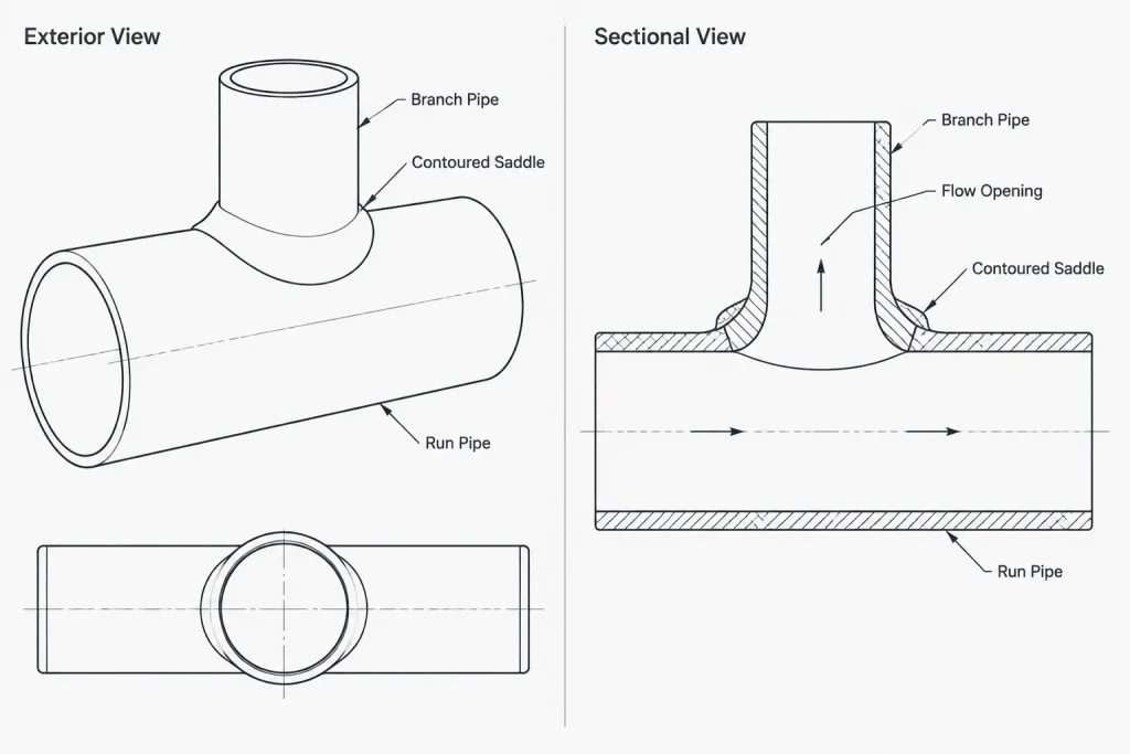 Set-On vs. Set-In Pipe Branch Connections: Geometry, Fabrication, and CAD Documentation piping engineering illustration
