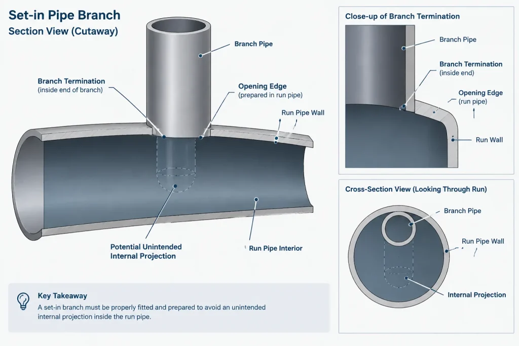 Set-On vs. Set-In Pipe Branch Connections: Geometry, Fabrication, and CAD Documentation piping engineering illustration