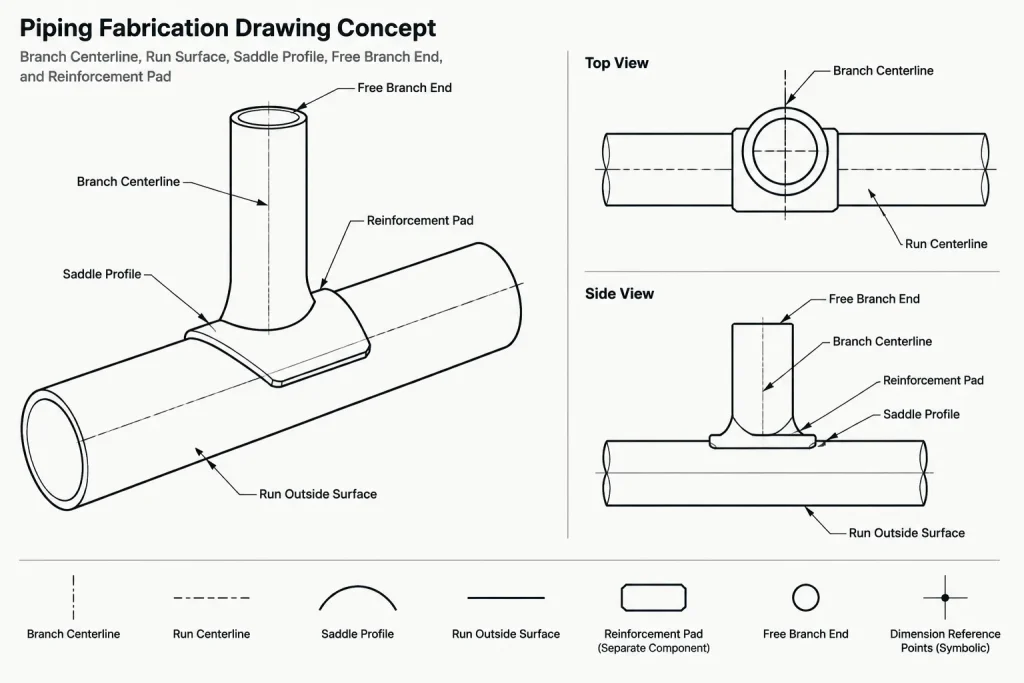 Set-On vs. Set-In Pipe Branch Connections: Geometry, Fabrication, and CAD Documentation piping engineering illustration