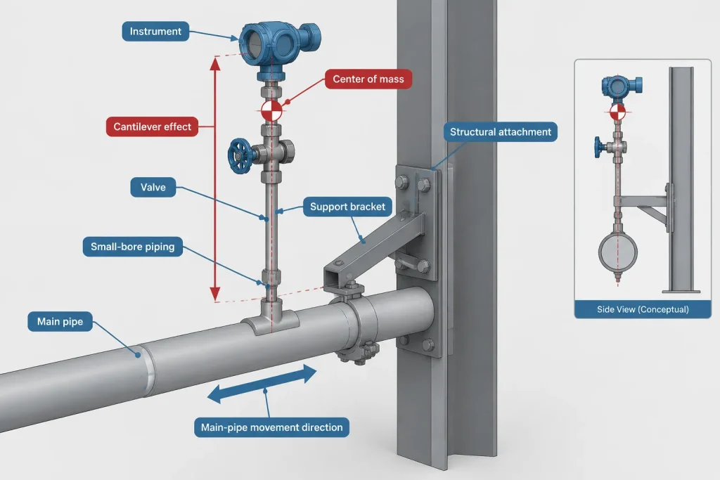 Small-Bore Piping Connections in CAD: Layout, Support, and Vibration Awareness piping engineering illustration