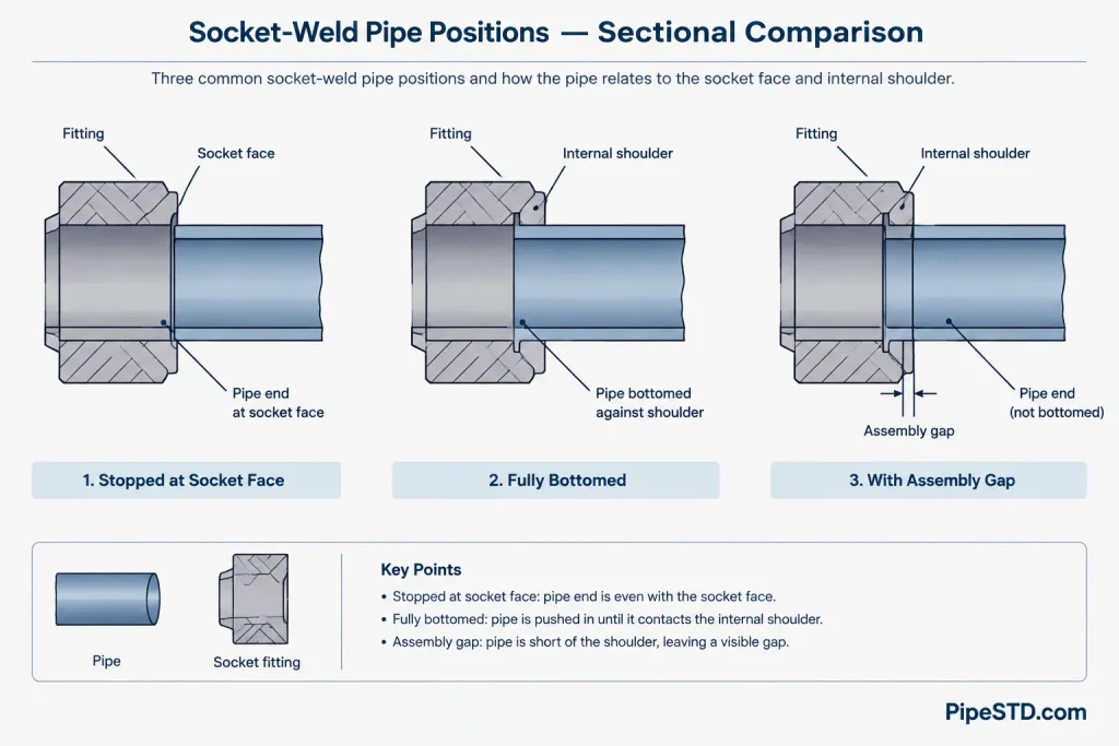 Socket-Weld Connections in Piping CAD: Socket Depth, Assembly Gap, and Pipe Cut Length piping engineering illustration