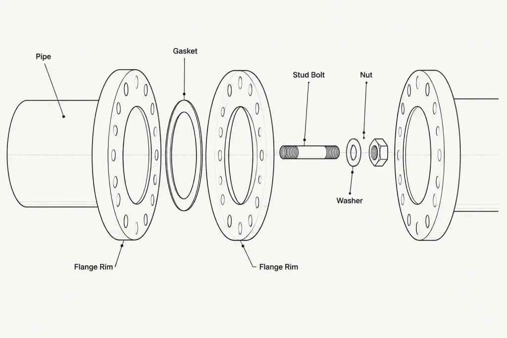 Stud Bolts vs. Machine Bolts in Flanged Piping: Assembly and CAD Documentation piping engineering illustration