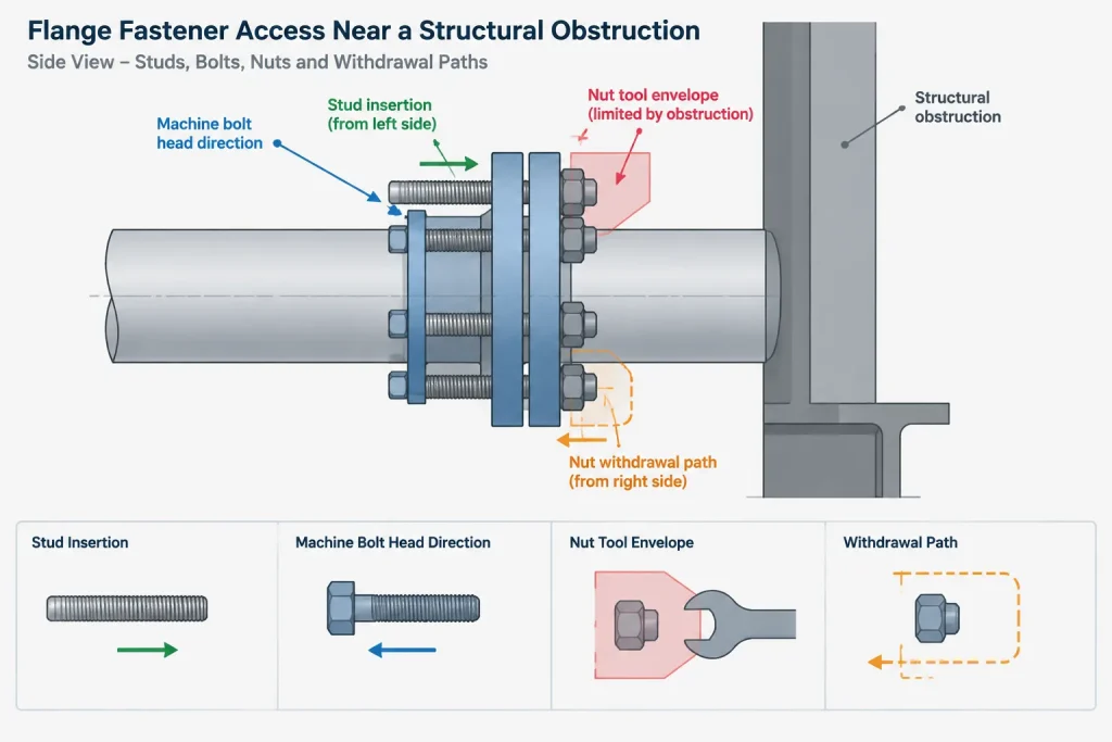 Stud Bolts vs. Machine Bolts in Flanged Piping: Assembly and CAD Documentation piping engineering illustration