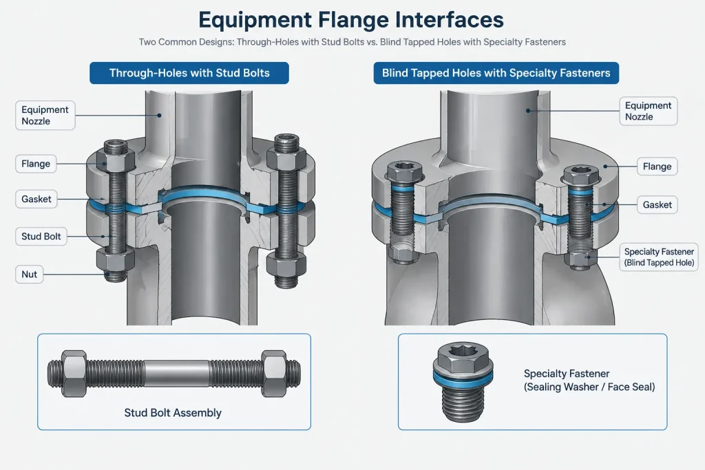Stud Bolts vs. Machine Bolts in Flanged Piping: Assembly and CAD Documentation piping engineering illustration