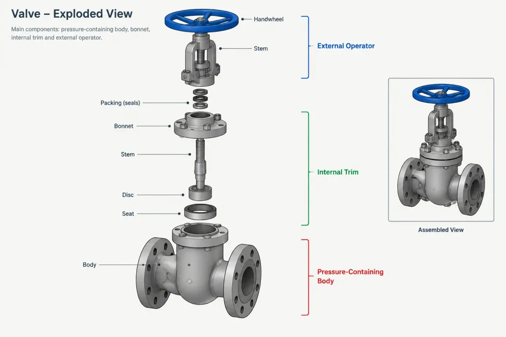 Valve Body, Bonnet, and Trim: What the Terms Mean in Piping Documentation and CAD piping engineering illustration