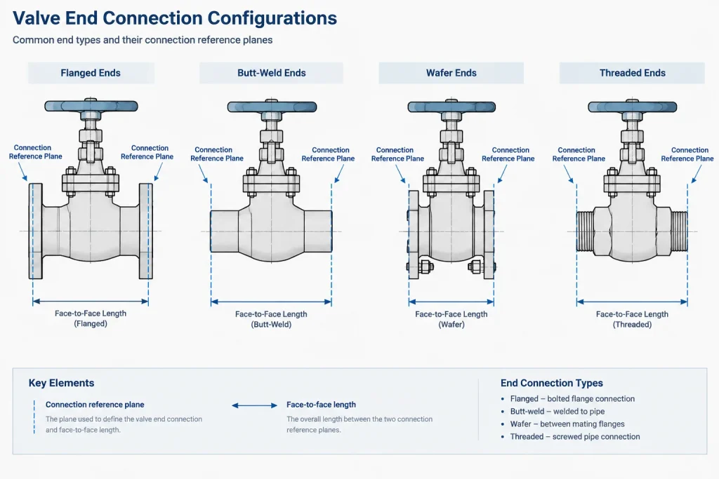 Valve Face-to-Face Dimensions in Piping CAD: Reference Planes, End Connections, and Replacement Checks piping engineering illustration