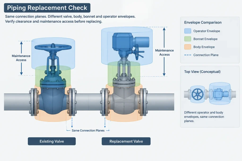 Valve Face-to-Face Dimensions in Piping CAD: Reference Planes, End Connections, and Replacement Checks piping engineering illustration