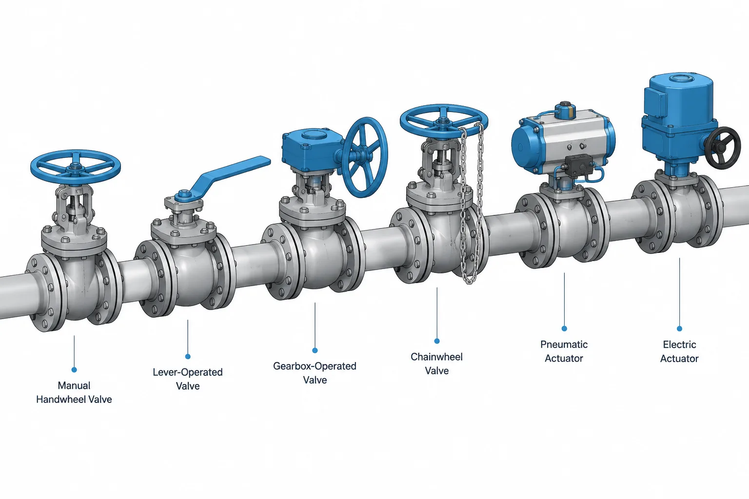 Valve Operator Types in Piping CAD: Handwheels, Gearboxes, Actuators, and Chainwheels