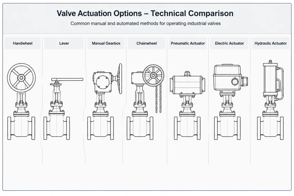 Valve Operator Types in Piping CAD: Handwheels, Gearboxes, Actuators, and Chainwheels piping engineering illustration