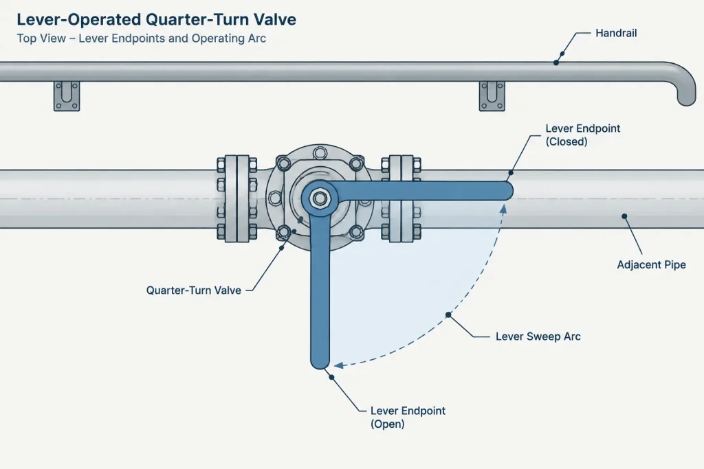 Valve Travel Envelopes in Piping CAD: Modeling Moving Parts and Maintenance Clearance piping engineering illustration