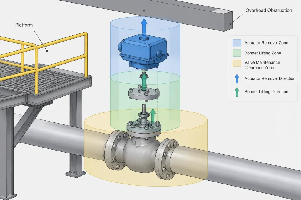 Valve Travel Envelopes in Piping CAD: Modeling Moving Parts and Maintenance Clearance piping engineering illustration