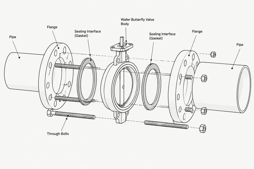 Wafer vs. Lug Butterfly Valves in Piping CAD: Bolting, Removal, and Layout Control piping engineering illustration