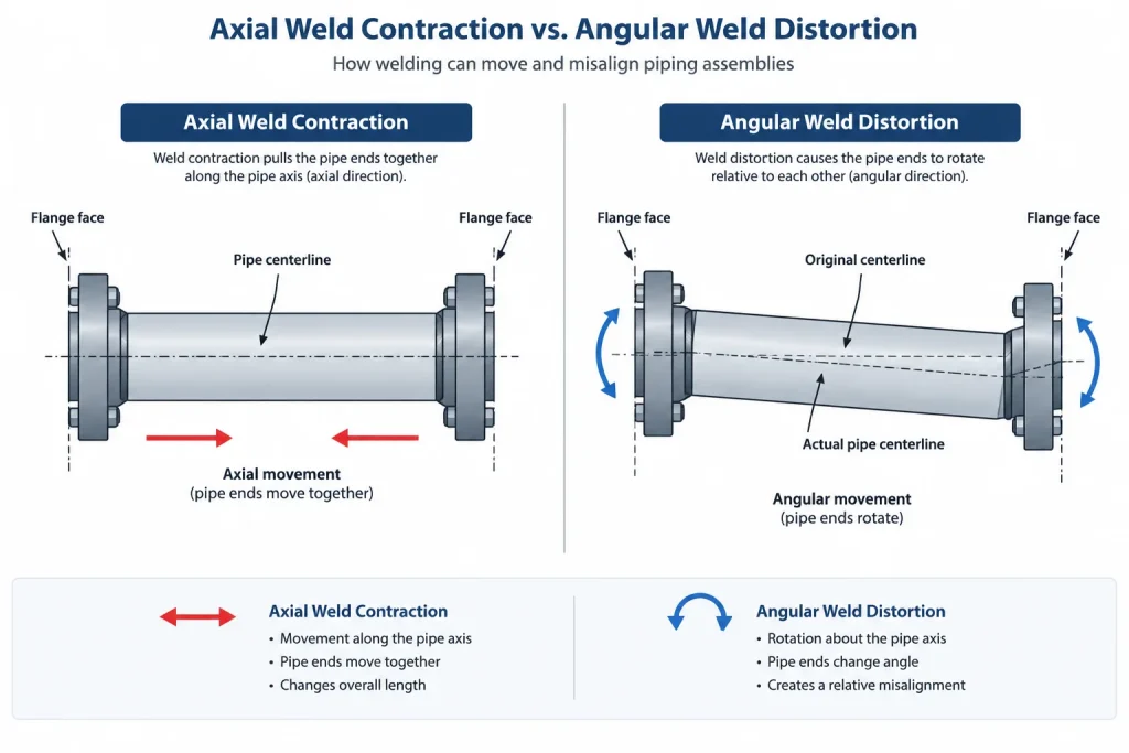 Weld Shrinkage in Piping Fabrication: Why CAD Cut Lengths Need Shop Control piping engineering illustration