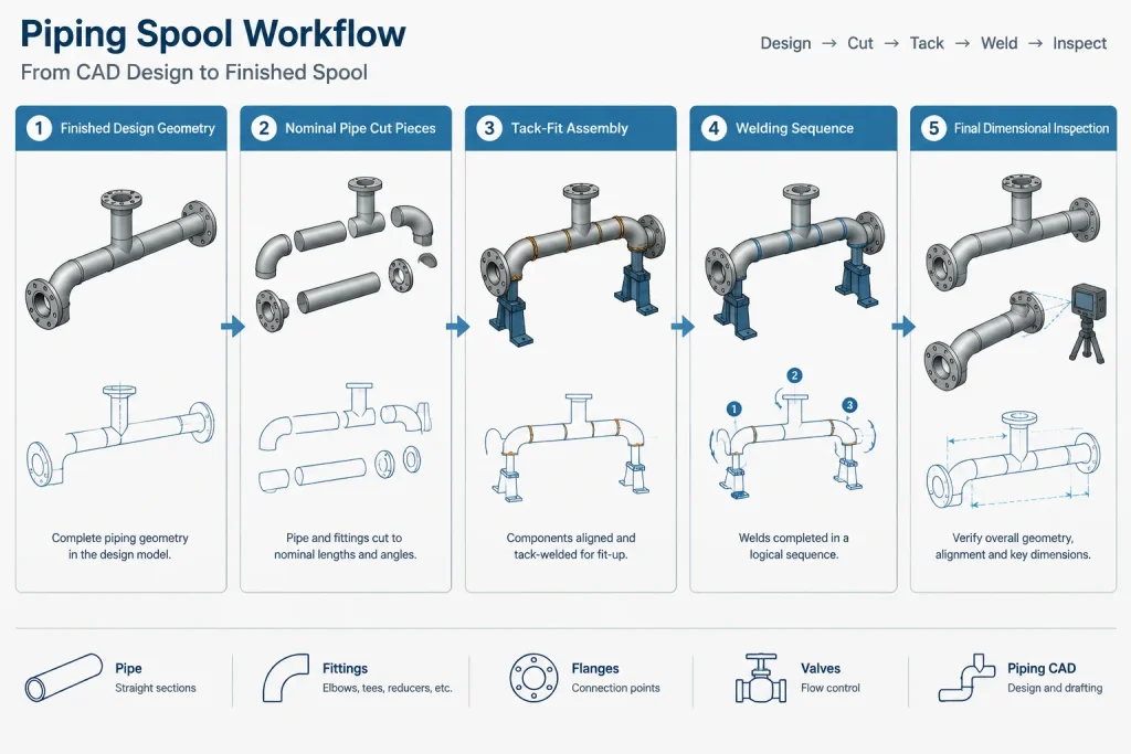 Weld Shrinkage in Piping Fabrication: Why CAD Cut Lengths Need Shop Control piping engineering illustration